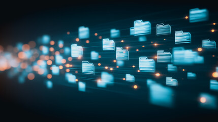 Wall Mural - digital data stream: futuristic file icons soar through a cyber-space, embodying the essence of seam