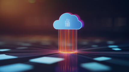 Wall Mural - digital cloud data stream: a digital cloud icon rains data streams, symbolizing the flow of informat