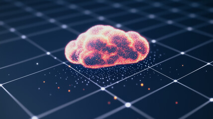Wall Mural - cloud data visualization: a conceptual rendering of a glowing, cloud-like structure set against a gr