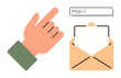 © robu_s - Hand pointing to URL, envelope with letter representing digital communication, website access, and online interaction. Ideal for email, messaging, website, marketing, networking technology