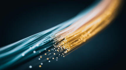 Wall Mural - fiber optic cables in focus: a detailed, close-up shot illuminates the core of fiber optic cables, s
