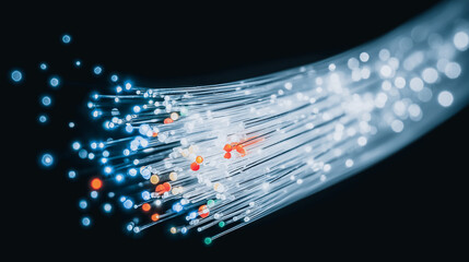 Wall Mural - optical fiber: an evocative image of a bundle of optical fibers, illuminated by radiant, showcasing 