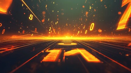 Digital numbers illuminating a futuristic pathway.