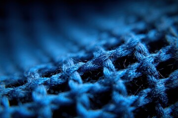 Close up macro photo of synthetic blue fabric