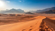 ©  Blar Studio - Warm Golden sand dunes under sunny day in desert United Arab Emirates. Empty warm sunlight desert
