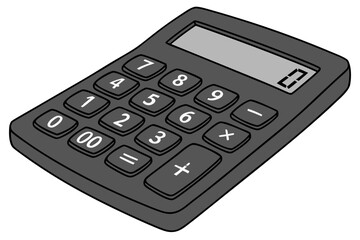 A dark calculator with buttons and a display screen