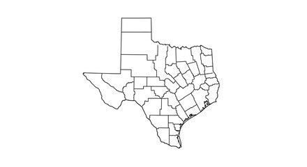  Texas State Map Detailed Outline Showing Counties and Borders for Geography and Education