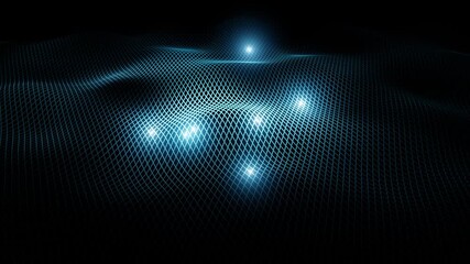 Wall Mural - Wavy grid lines texture pattern with glowing spot lights seamelss looping background.