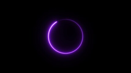 Wall Mural - Abstract glowing neon line circular lens animation. Abstract neon circle loading icon animation on black background.
