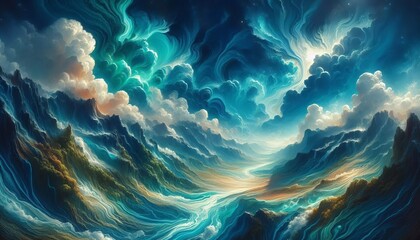 Wall Mural - Cyan Blue Bright vibrant blue green marble with subtle white clo