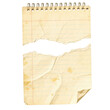 © MDLOKMAN - Torn vintage spiral notebook page with faded lines and stains isolated on transparent background