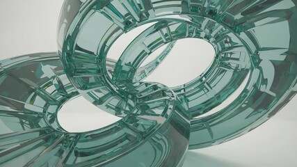 Abstract Green Glass Rings with Interior Light on White Backdrop Modern Design