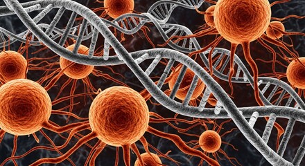 Sticker - microscopic 3d render of neurons and dna cellular structure neuroscience medical research