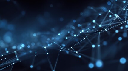 Wall Mural - abstract digital network background showcasing connected lines and glowing nodes in deep blue tones.
