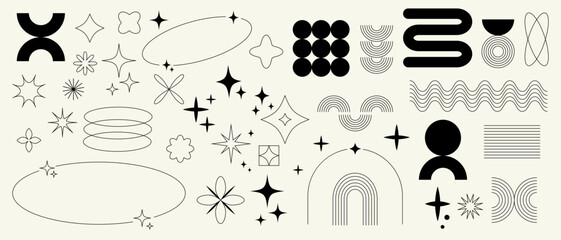 Wall Mural - Aesthetic line elements set with abstract designs and geometric shapes