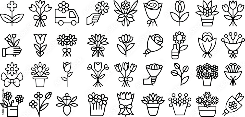 Bloom Service Icon Flower Bouquet Service Icon Set,vector illustration Stock Vector ...