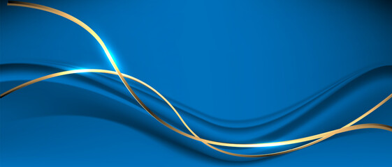 Wall Mural - abstract gold ribbon curve overlap on blue luxury background vector