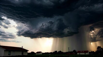 Wall Mural - arafed image of a lightning bolt hitting a house in a field