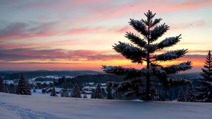 Wall Mural - there is a lone tree in the snow on a hill