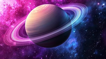 Wall Mural - giant saturn with vibrant rings in cosmic space setting, saturn planet in space with ring video back