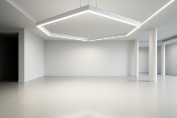Wall Mural - modern empty interior room with geometric ceiling light and white walls, clean spacious design conce