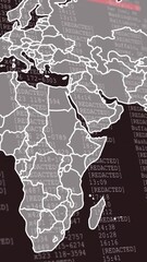 Wall Mural - world map animation over redacted data and numbers on dark background