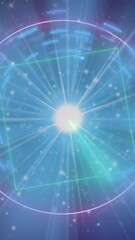 Wall Mural - glowing geometric shapes and light rays creating futuristic cosmic animation