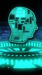 Wall Mural - futuristic interface and digital circuit head, animating artificial intelligence