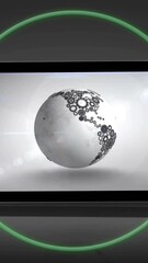 Wall Mural - tablet displaying world map made of gears, surrounded by green circle animation