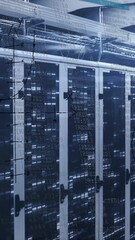 Wall Mural - animation of mathematical equations floating against mosaic squares over computer server room