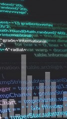 Canvas Print - digital code and bar graph animation over dark background with colorful text