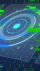 Wall Mural - digital binary code and futuristic target interface animation over grid background