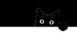 © GreenOptix - Black cat silhouette peeking from side of white rectangle, eyes staring at viewer, paw resting on edge, ears upright, curious expression, high contrast vector graphic on white background