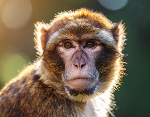 Wall Mural - a close-up of an adorable baby monkey in the wild outdoors.