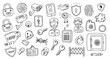 © pixsource - Hand-Drawn Security  Protection Doodles: Locks, Cameras, Guards,  Safety Icons