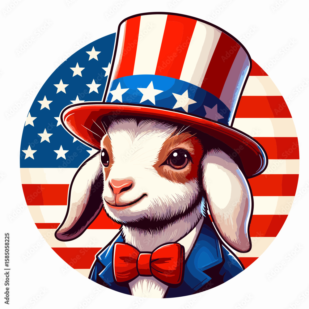 Goat. Independence Day 4th of July American Flag Cute Cartoon Mascot ...