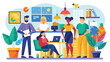 © vector_valley - Illustration of diverse team members in a modern office space with plants and office decor elements present