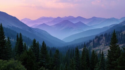  Majestic mountain range bathed in soft pastel hues of dawn or dusk sky