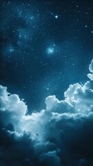 Wall Mural - dark night with twinkling stars and cloudy sky.