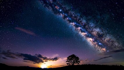 Wall Mural - milky and the milky shine brightly in the sky above a tree
