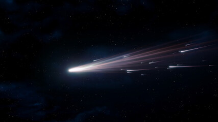 Wall Mural - comet with shooting stars and meteors in the sky. bright tail of a comet with cosmic dust. celestial