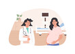© millering - Pregnant woman during prenatal hospital visit with female doctor. Prenatal healthcare visit. Pregnancy monitoring and maternal care concept. Clinical maternity care scene. Vector illustration.