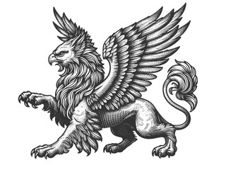 Wall Mural - regal griffin with eagle wings and lion body, posed in a classic heraldic style with intricate detai