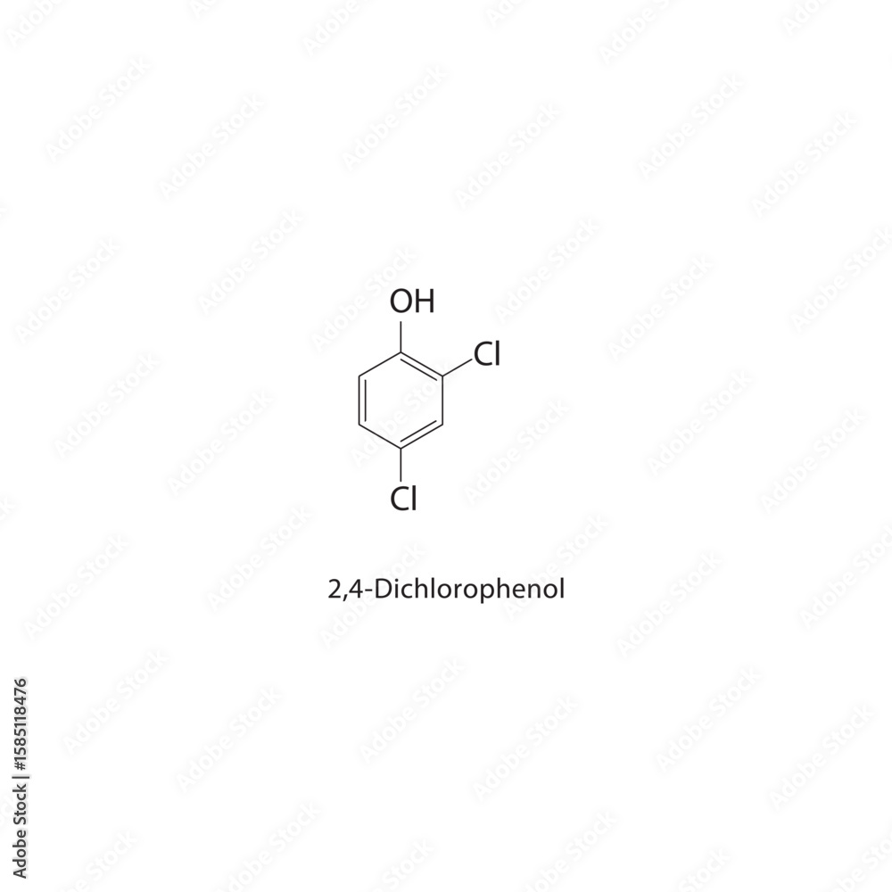 2,4-Dichlorophenol skeletal structure. halogen phenol compound ...