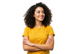 © stock.metket.com - A confident young woman with curly hair smiles and looks away with crossed arms, isolated on transparent background