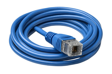 blue ethernet cable coiled isolated on transparent background