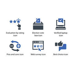 Wall Mural - Evaluation by rating, Election vote box, Verified laptop, Pros and cons, Web survey, Best choice, icon