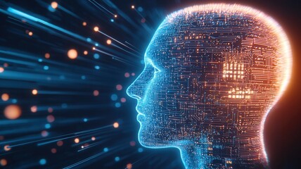 Wall Mural - glowing head circuit electronic with board pattern representing artificial intelligence processing d