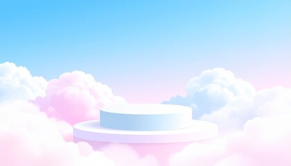 Wall Mural - fluffy white clouds drift across a bright blue sky on a clear summer day