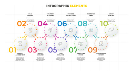 Modern and simple flat vector illustration. Infographic template with 10 circles, elements, sectors and percentages. Designed for business, presentations, web design, interface ten step diagrams